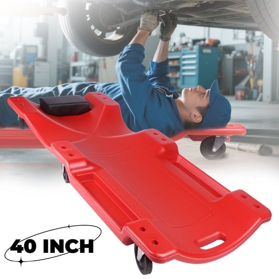 Gamexcel C-6040 Mechanic Plastic Creeper 40 Inch - Blow Molded Ergonomic HDPE Body with Padded Headrest and Dual Tool Trays - 500 Lbs Capacity Red