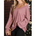 thumbnail image 4 of Doublju Womens Long Sleeve Ribbed V Neck Waffle Knit Sweater Top With Plus Size, 4 of 5