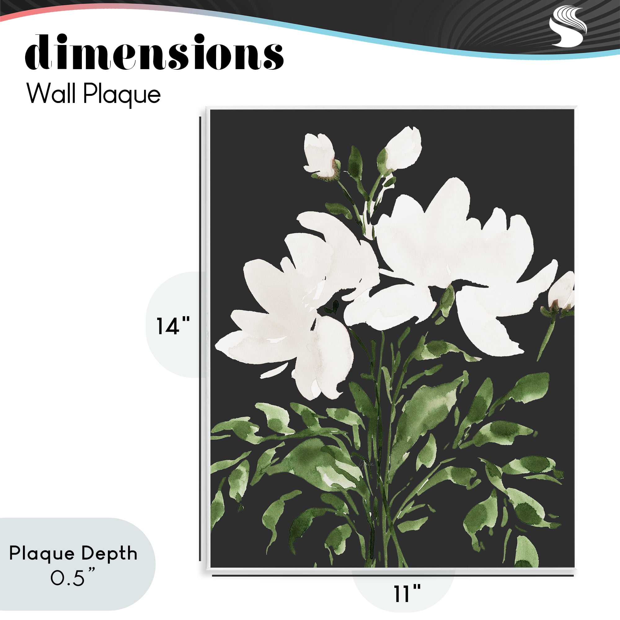 Stupell Industries White On Black Floral Wall Plaque Art, design by Lucille Price