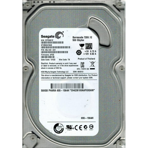 Seagate ST3500418AS P/N: 9SL142-241 F/W: AP2E 500GB TK