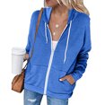 thumbnail image 1 of Sudadera con capucha informal de manga larga con cremallera para mujer, sudaderas con capucha, chaqueta con capucha de color sólido con bolsillos, color azul XL, 1 of 6