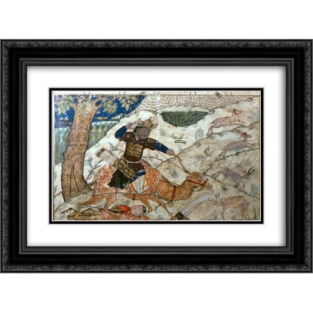 Ahmad Musa 2x Matted 24x20 Black Ornate Framed Art Print 'Bahram Gur tramples Azadeh'