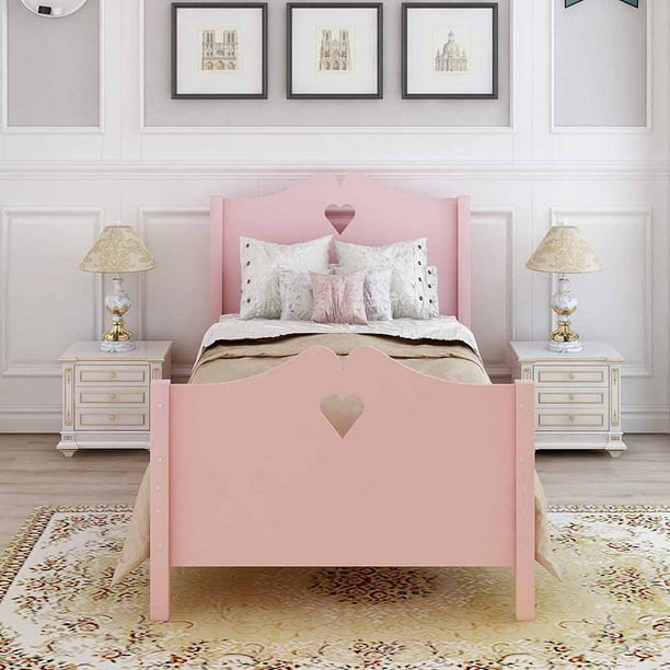 Veryke Pink Platform Beds for Teens Kids Girls Boys, Twin Size Bed 