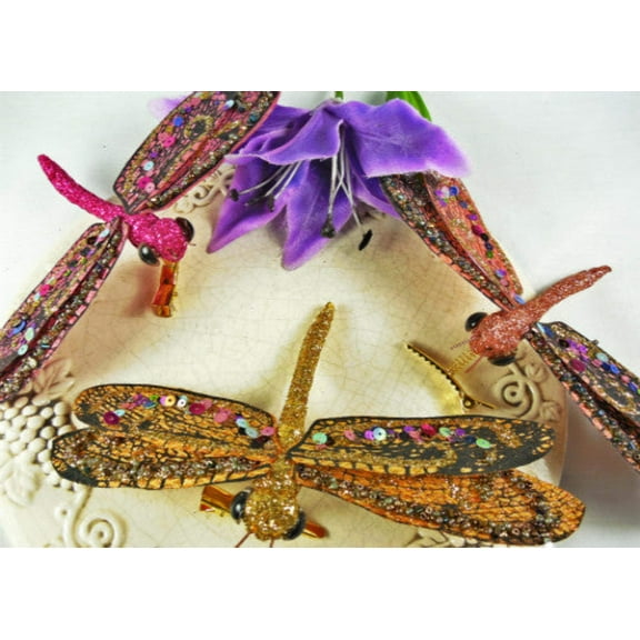 Glitter Decorative Artificial Dragonflies (12 assorted pieces)