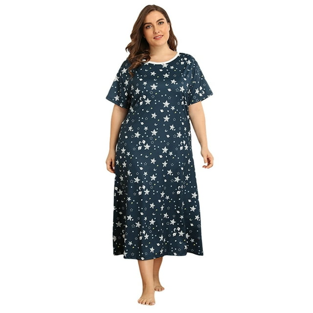 Women's Nightgown Short Sleeves Sleepwear Casual Plus Size Print Sleepdress