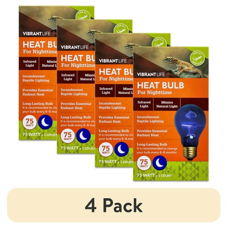 (4 pack) Vibrant Life Nighttime Heat Bulb for Reptiles, 75 Watts
