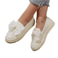 thumbnail image 5 of IEMIEMIEM Womens Bow Loafers Leather Comfort Round Toe Slip On Anti Slip Low Cute Non Slip Platform Loafers for Work Daily Casual Dressy White 9 Wide, 5 of 5