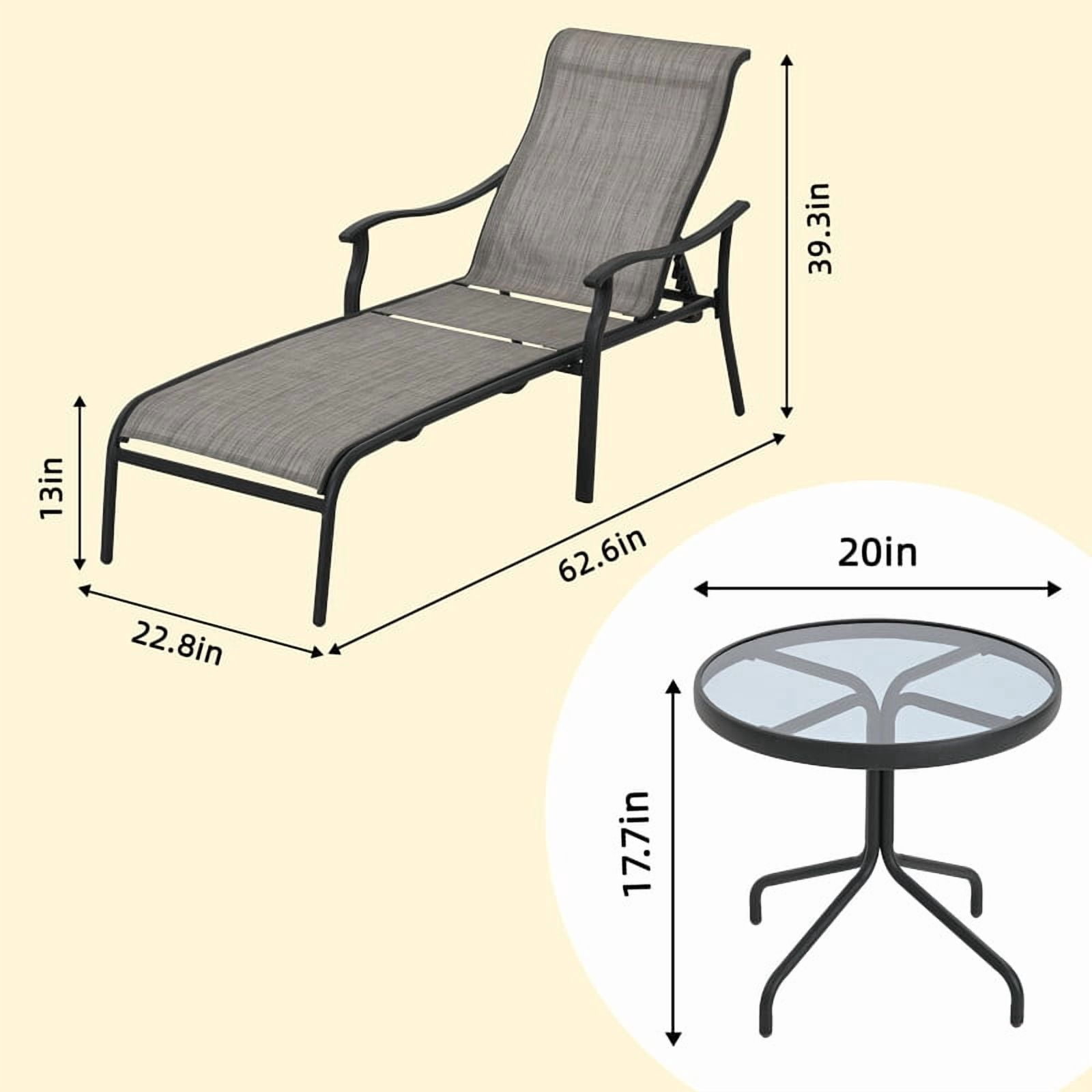 3-Piece Patio Chaise Lounge Set, Double Patio Lounge Chair with Glass Coffee Table, Patio Converstaion Set for Poolside Backyard