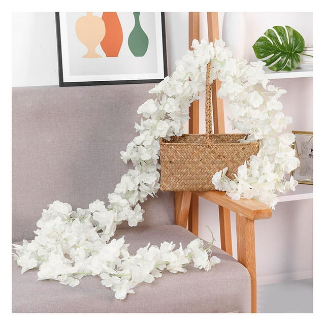 Guirnalda de flores artificiales de Sakura de 1,8 m y 256 cm, para colgar en primavera, para decoración de hogar, habitación, boda, fiesta, color blanco