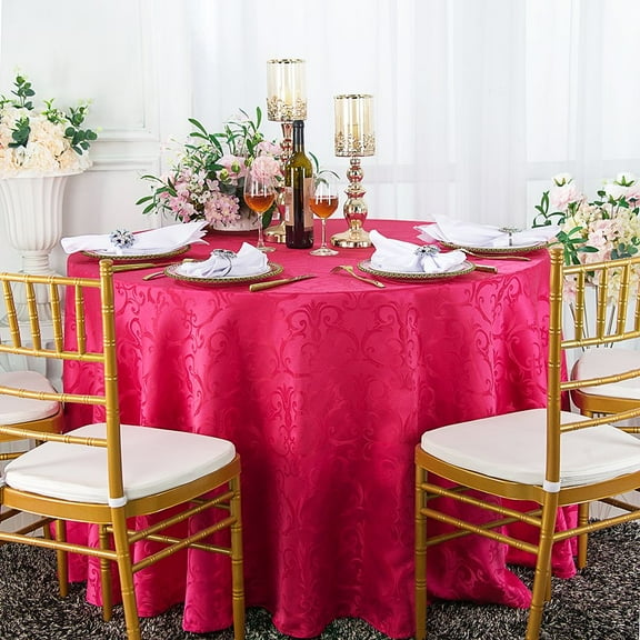 Wedding Linens Inc. 108" Round Damask Jacquard Polyester Tablecloth Table Cover Linens - Fuchsia