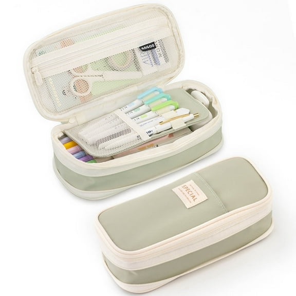 Big Capacity Pencil Pen Case Bag with Zipper Office College Storage Large Capacity Bag Pouch Holder Box Organizer Colorful (Green)