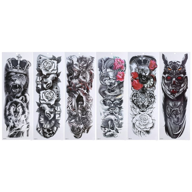 6 hojas de pegatinas de tatuaje para brazo completo para hombres y mujeres, impermeables, para fiestas, de moda, tatuajes temporales.