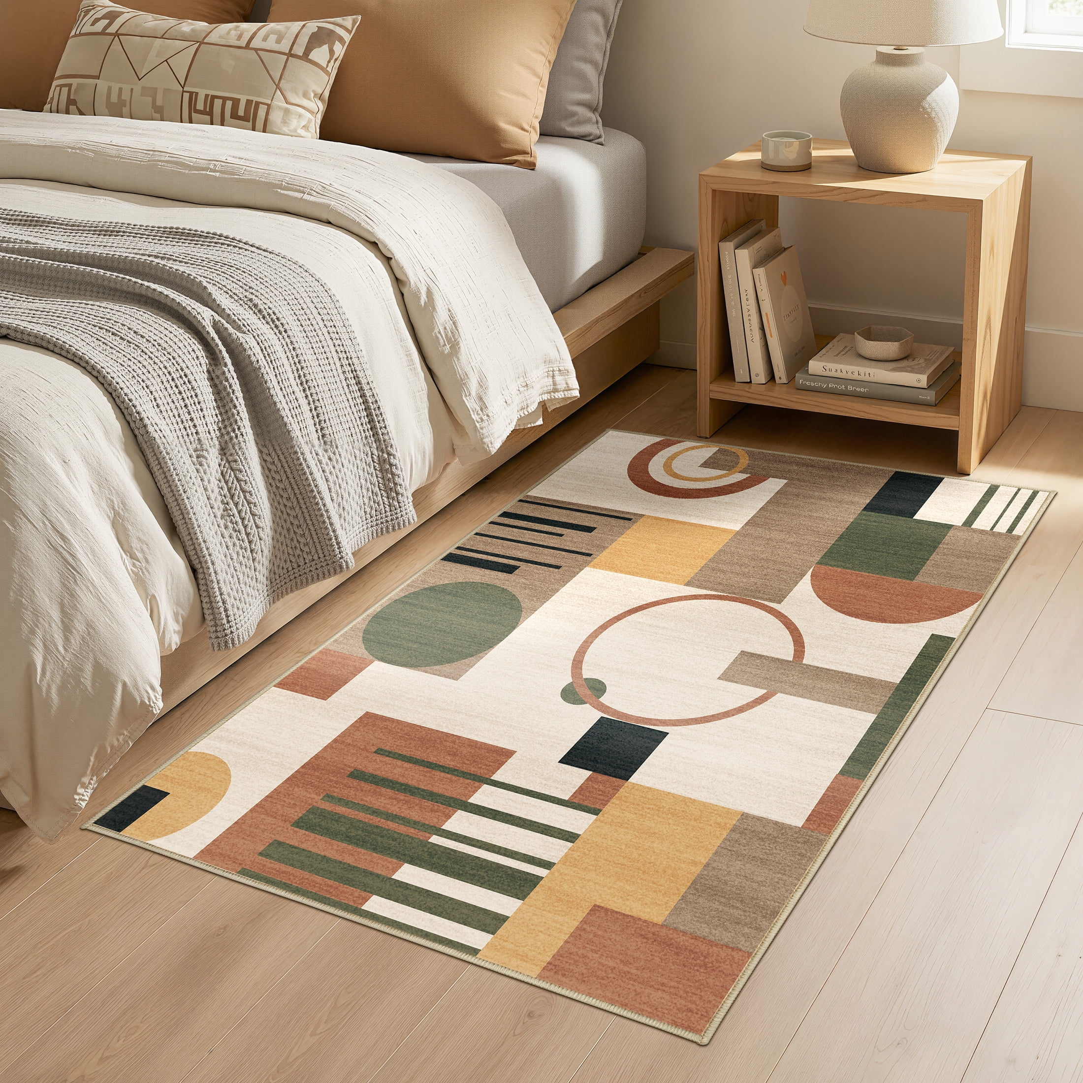 MICGEEK 3x5 Washable Area Rugs for Living Room, Modern Geometric Printed Rug, Vacuum-Friendly, Non Slip Indoor Rug for Bedroom Dining Room Home Decor Carpet, Beige Multi