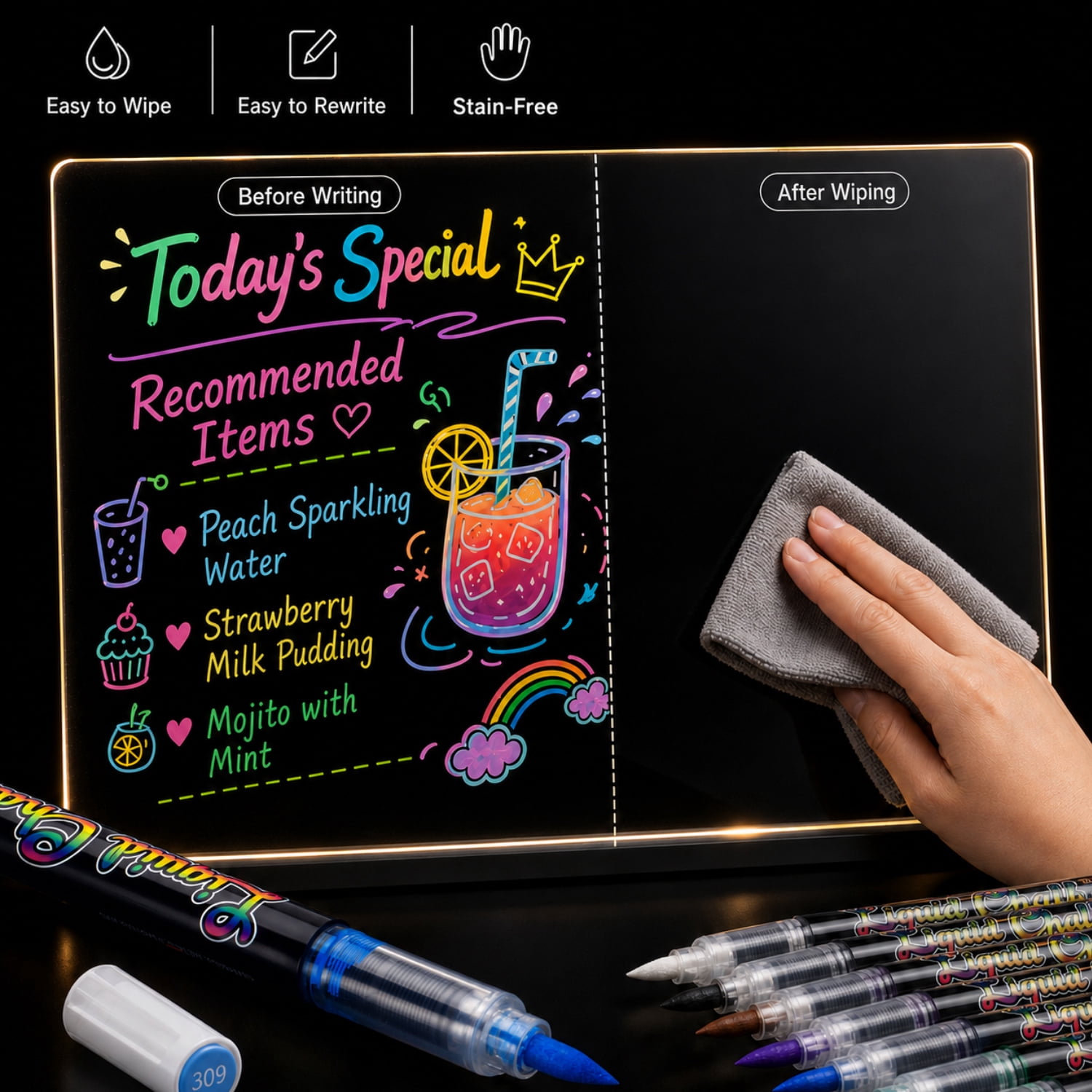 24 Colors Liquid Chalk Markers for Acrylic Calendar, Glass Window, Blackboard & Whiteboard, Erasable Neon Chalk Pens with Soft Brush Tip for Signs、DIY Art、Holiday Decoration