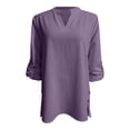 thumbnail image 7 of Endives Womens Linen Shirts 3/4 Length Sleeve Womens Shirt Blouses Spring Tops 2026 Beach Vacation Summer Purple, 7 of 7