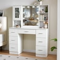 thumbnail image 2 of Caulitar Makeup Vanity Desk with LED Lighted Mirror Vanity Table with Charging Station & 7 Drawers & Open Shelves & Cabinet for Bedroom Women White, 2 of 13