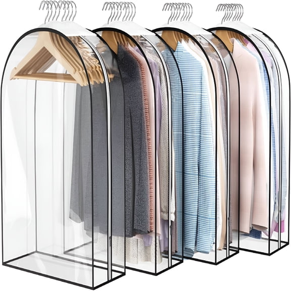 MISSMILE Clear Garment Bag for Hanging Clothes 10“ Gusseted,32“ Suit Bags for Closet Storage Plastic Clothes Cover for Coat,Dress,Shirts,Fur,Jacket,Wardrobe Protectors,4 Pack
