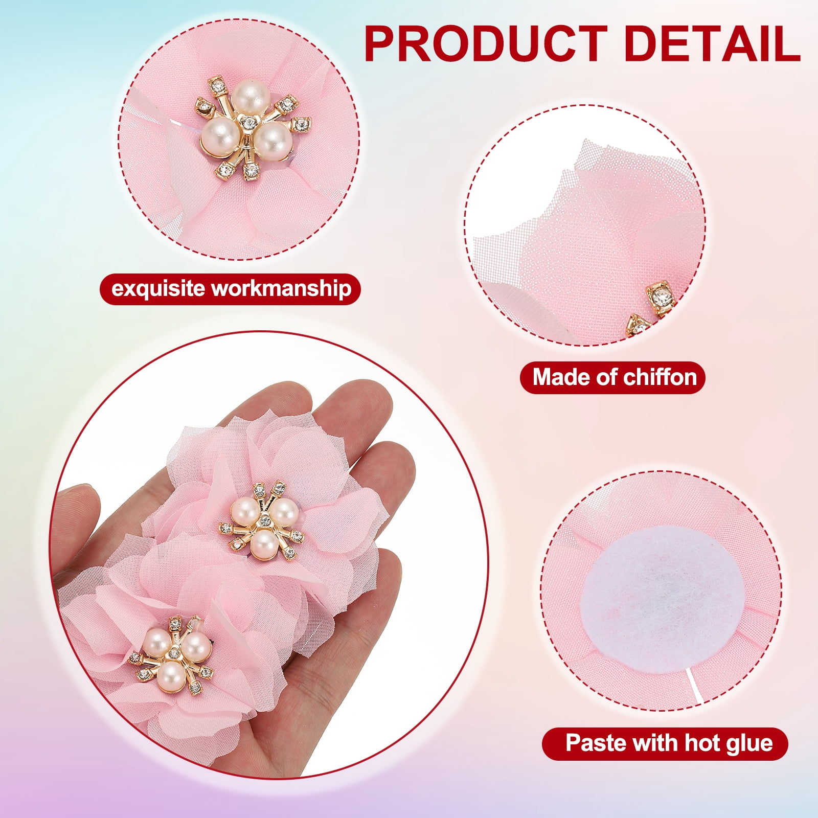 Unique Bargains Rhinestone Pearl Chiffon Flower Embellishments Pink