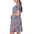 thumbnail image 2 of Fotbe Starfish Navy Blue Stripe Vestido Largo de Moda para Mujer, Vestido Tipo Camiseta con Manga Corta y Estilo Casual a Rayas y Bloques de Color, 2 of 6