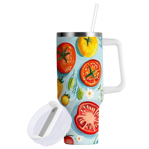 Yayeee 40oz Stainless Steel Tumbler with Straw and Handle Double-Wall Insulated Travel Water Bottle, Yellow Tomatoes