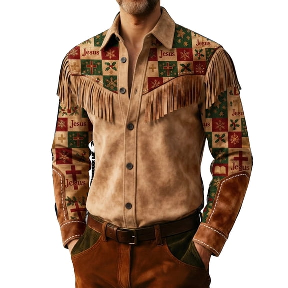 Telankuip Mens 250th Anniversary USA Shirts Long Sleeve Button down Western Cowboy Style Shirts with Fringes Vintage Patriotic Printing Spring Summer Jacket Top 15-Brown XL