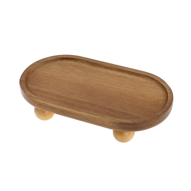 Bandeja de exhibición de madera con pedestal pequeño, bandeja elevada rústica de madera para joyería, perfumes, velas, plantas, decoración de mesa de estilo rústico.