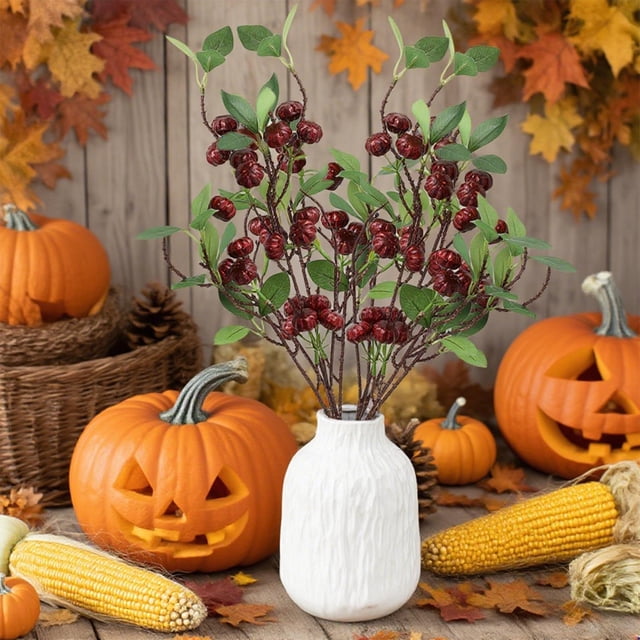 LSLJS Halloween Simulation Pumpkin Maple Leaf Branch Indoor Party Fake Flower Decoration Flower Vase Arrangement Ornament Fall Decorations for Home