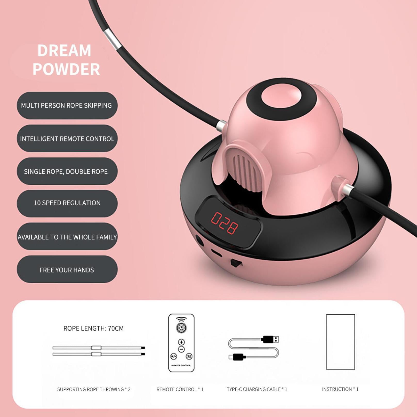 Intelligent Automatic Skipping Rope Machine with 10 Adjustable Levels, Strengthen Body and Keep Fit, Suitable for Daily Exercise and Fitness Use(Pink)