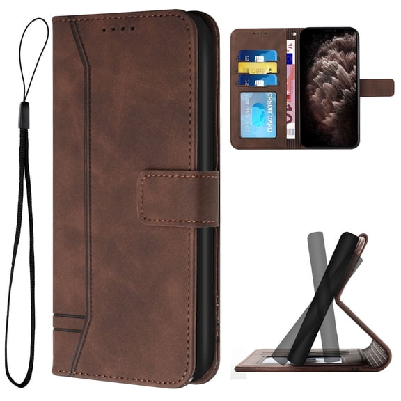Compatible with Samsung Galaxy A17 5G Wallet Case, Premium PU Leather Folio RFID Blocking with Card Slot Wrist Strap Magnetic Closure Built-in Kickstand Protective Case,Coffee