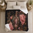 thumbnail image 4 of Ornate Cameo decorative motif Bottle With Pink Peonies, Soft Flannel Blanket with Victorian Still Life Print, Housewarming Gift and Home Decor for Bedroom and Living Room, 4 of 7