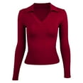thumbnail image 6 of UJNDER Women's Long Sleeve V Neck Slim Fit Tops for Women Casual Basic Pleated Top T Shirt Comfortable Red L, 6 of 6