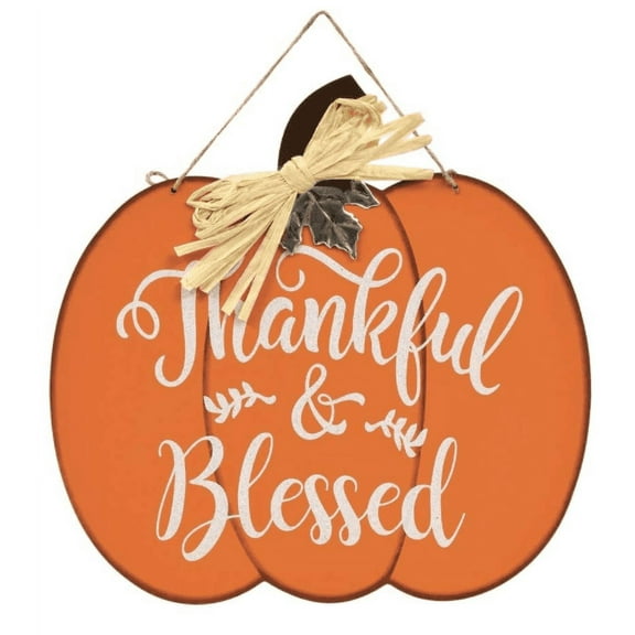 Thanksgiving Fall Harvest Autumn Thankful & Blessed Pumpkin Fall Hanging Sign 12"X12"