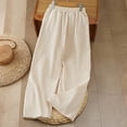 thumbnail image 5 of Cotton Linen Pants for Women 2026 Spring Summer Loose Elastic Waist Wide Leg Flower Embroidery Beach Pants with Pockets, 5 of 5