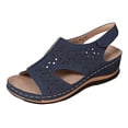 thumbnail image 6 of Rokment Womens Platform Wedges Gladiator Sandals 2026 Beach Comfortable Vintage Leather Hollow out Orthopedic Walking Dress Slingback Summer Shoes Navy Size 7.5, 6 of 8