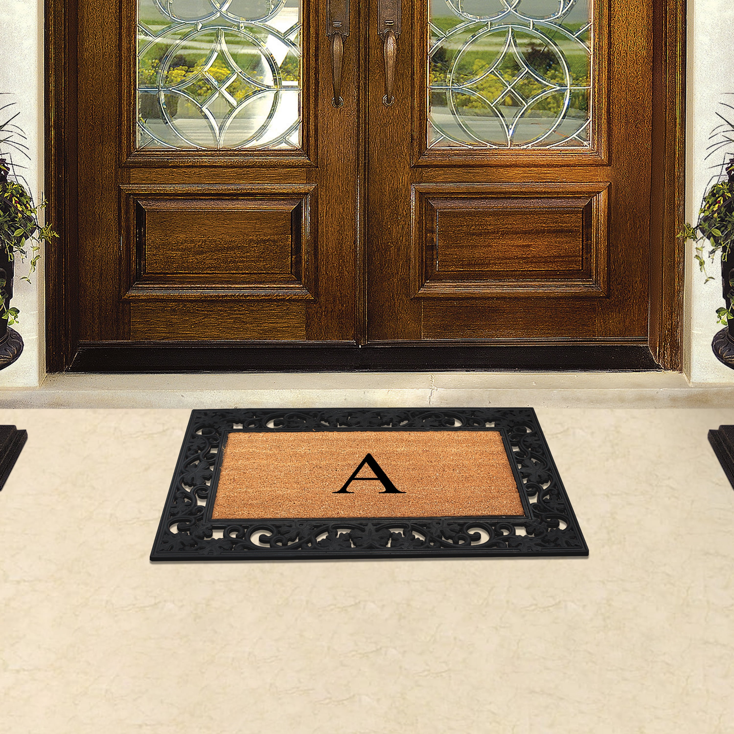 A1 Home Collections Rubber Coir Doormat Outdoor Entrance Floor Entryway Mat, Beige/Black, 23"x 38"