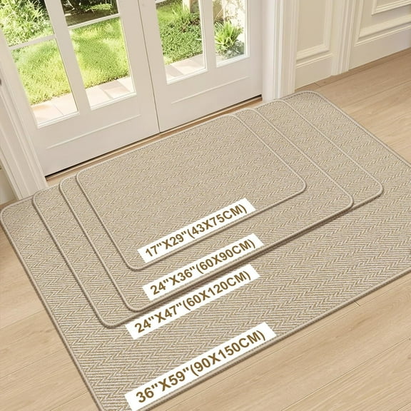 Ultra Thin Door Mat Indoor Entrance 36"x59", Low- Indoor Door Mat, Large Non Slip Entry Mat Rubber Backing  Herringbone Design Inside Doormat Dirt Trapper Entryway Mats, Beige