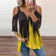 thumbnail image 1 of ICHUANYI Clearance Fashion Woman Causal Zipper Neck Printing Blouse Lace Short Sleeve T-Shirt Summer Tops(Yellow, L) ICHUANYI WER2023080900370, 1 of 5