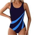 thumbnail image 2 of BLTIBY 2025 Womens Swimsuits Solid Color Slim Tummy Control Round Neck Backless Swimsuit Bikini Bathing Suit Fashion One-Piece Swimwear Blue XXL, 2 of 5