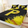 thumbnail image 3 of Manfei Children Teens Personalized Initial P 4 Pieces Queen Sheet Sets,Graffiti Splash Ultra Soft Flat Sheet,Sport Baseball Queen Fitted Sheet,Super Cozy Room Decor, 3 of 7
