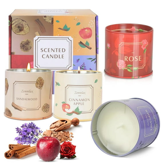 HOMEYA 4 Pack Scented Candles Set, Aromatherapy Candle for Home Scented, 200H Long Lasting Jars Soy Wax Candles for Women Stress Relief Spa