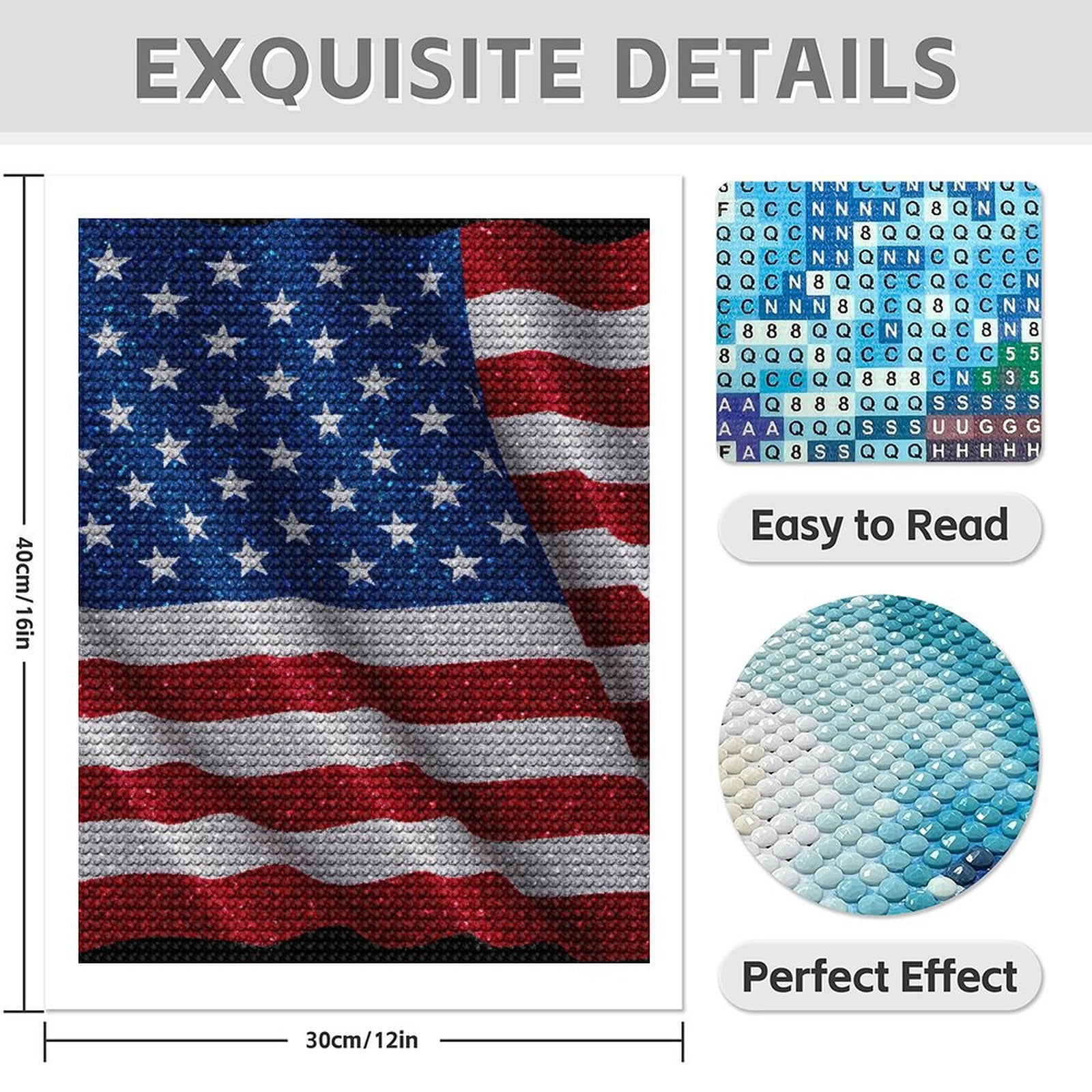 Diamond Art Kit for Adults, Red White Blue Glitter Flag Diamond Painting for Adults Beginners, DIY Diamond Art Painting Kits, 5D Diamond Painting Crafts for Home Decor 12x16 Frameless