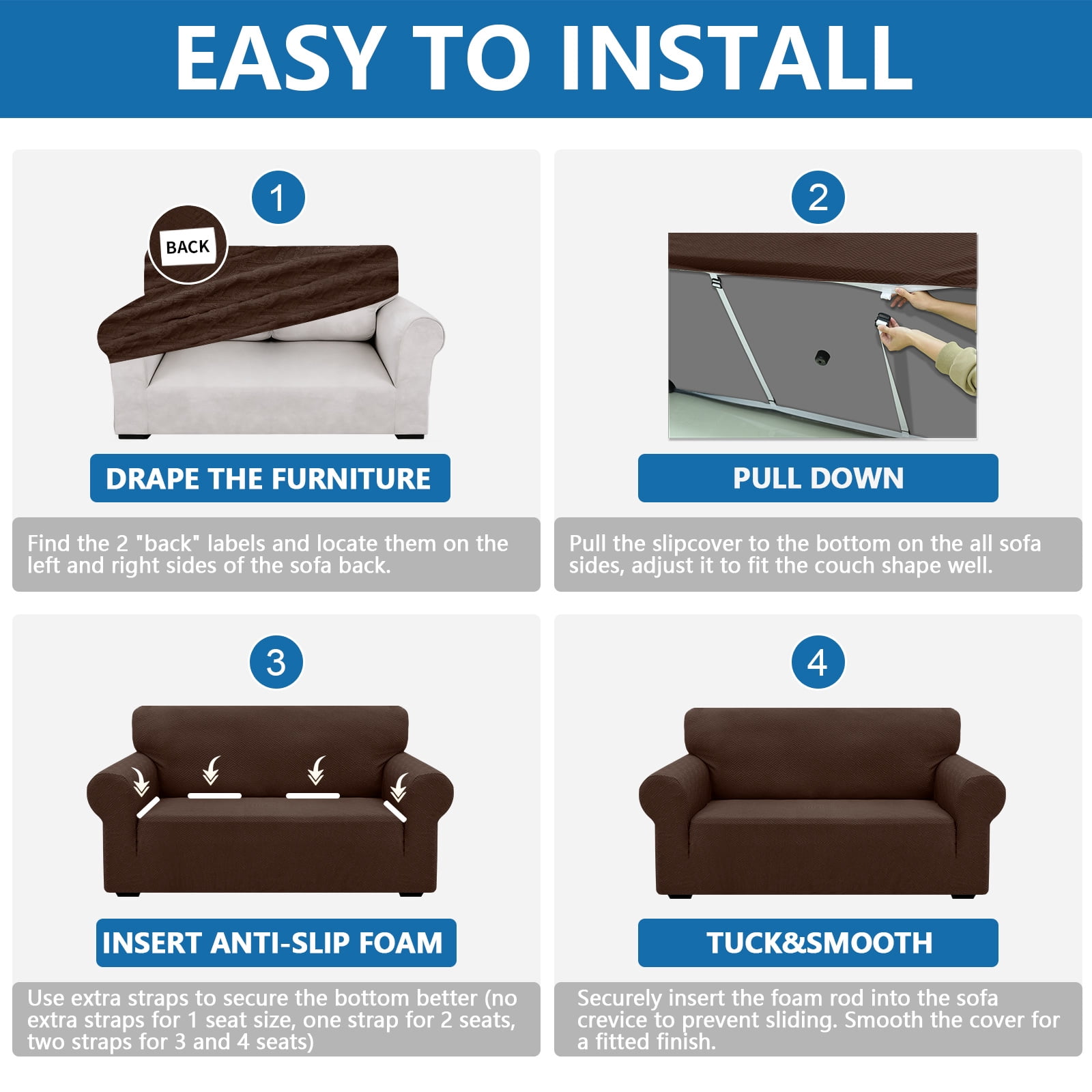 JIATER 1-Piece Sofa Cover Stretch Couch Cover Washable Sofa Slipcover Furniture Protector for 3 Cushion Sofa,Coffee