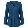 thumbnail image 6 of hoksml Everyday Essential Pleated Front Henley Top Women's, V Neck Long Sleeve 4-Button Tunic Blouse with Curved Hem and Casual Fit, 6 of 7