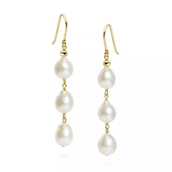 EOEMY Pearl Drop Dangle Earrings For Women 14K Gold Filled Multiple Real White Pearl