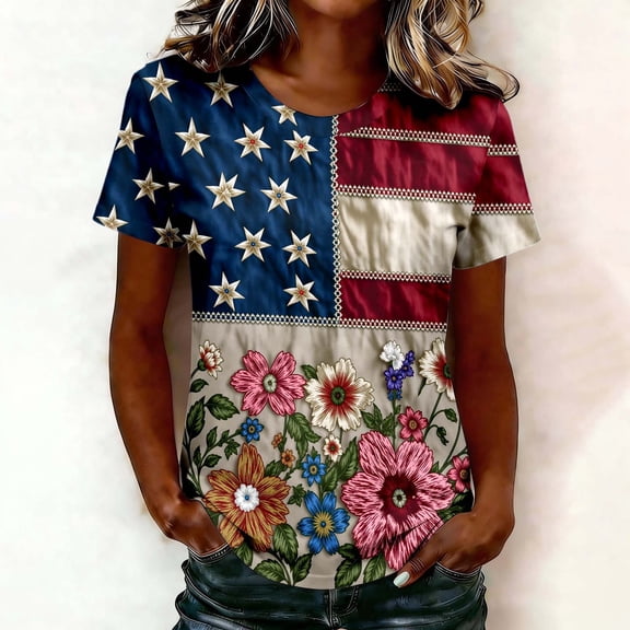 MAIHAN 250th Anniversary T-Shirt Women American Flag Print 4th Of July Crew Neck T-Shirts Shirt Womens Summer Tops Patriotic Freedom Semiquincentennial Shirt for 250th Year