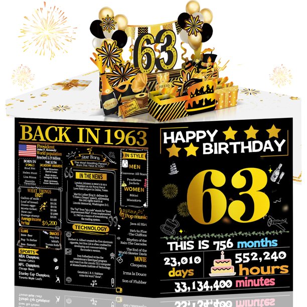 Tarjeta de cumpleaños Joycard 63rd para mujeres y hombres con diseño desplegable en 3D