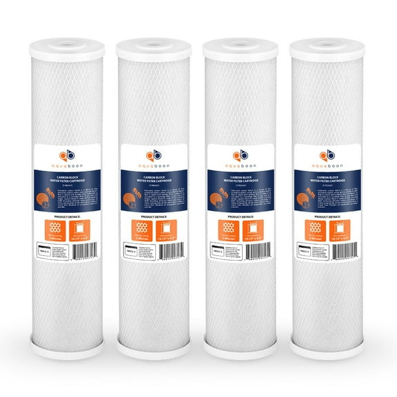 Aquaboon Coconut Shell Water Filter Cartridge | Activated Carbon Block CTO | Universal Whole House 5 Micron 20 inch Cartridge | Compatible with EPM-20, CB-20, 155783-43, FC25B 4-PACK