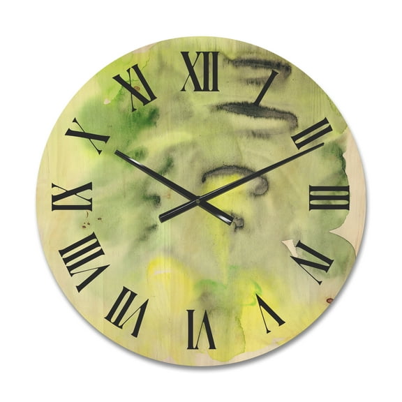 Designart 'Abstract Pond of Yellow and Green' Modern Wood Wall Clock