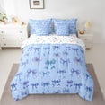 thumbnail image 2 of Feelyou Cartoon Blue Bow Bedding Comforter Set 7 Pieces for Child, Girly Buffalo Bow-tie Full Bedding Set, Dreamy Princess Ribbon Reversible Fitted Sheet Flat Sheet, Lightweight Room Decor, 2 of 7