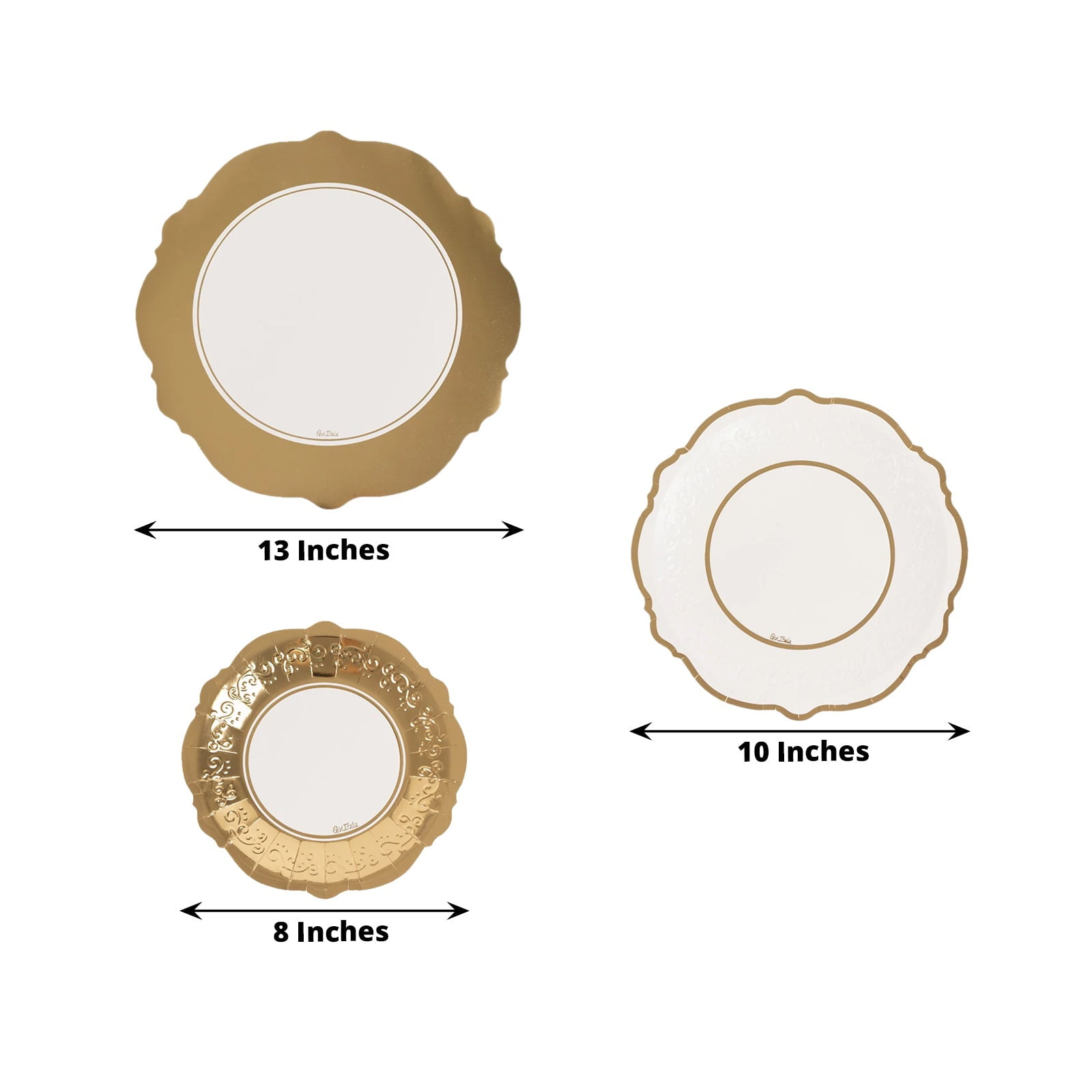 Efavormart 75 Pcs White Gold Heavy Duty Paper Plates with Embossed Scalloped Rim, Round Disposable Charger Dinner Salad Party Plates - 8",10",13"
